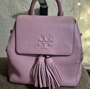 Elegant Pink Leather Backpack with Tassels